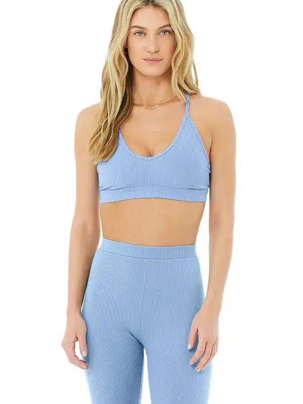 Alo Yoga Blissful Ribbed Sports Bra Blue Skies